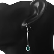 Green Agate Long Drop Sterling Silver Earrings, e420